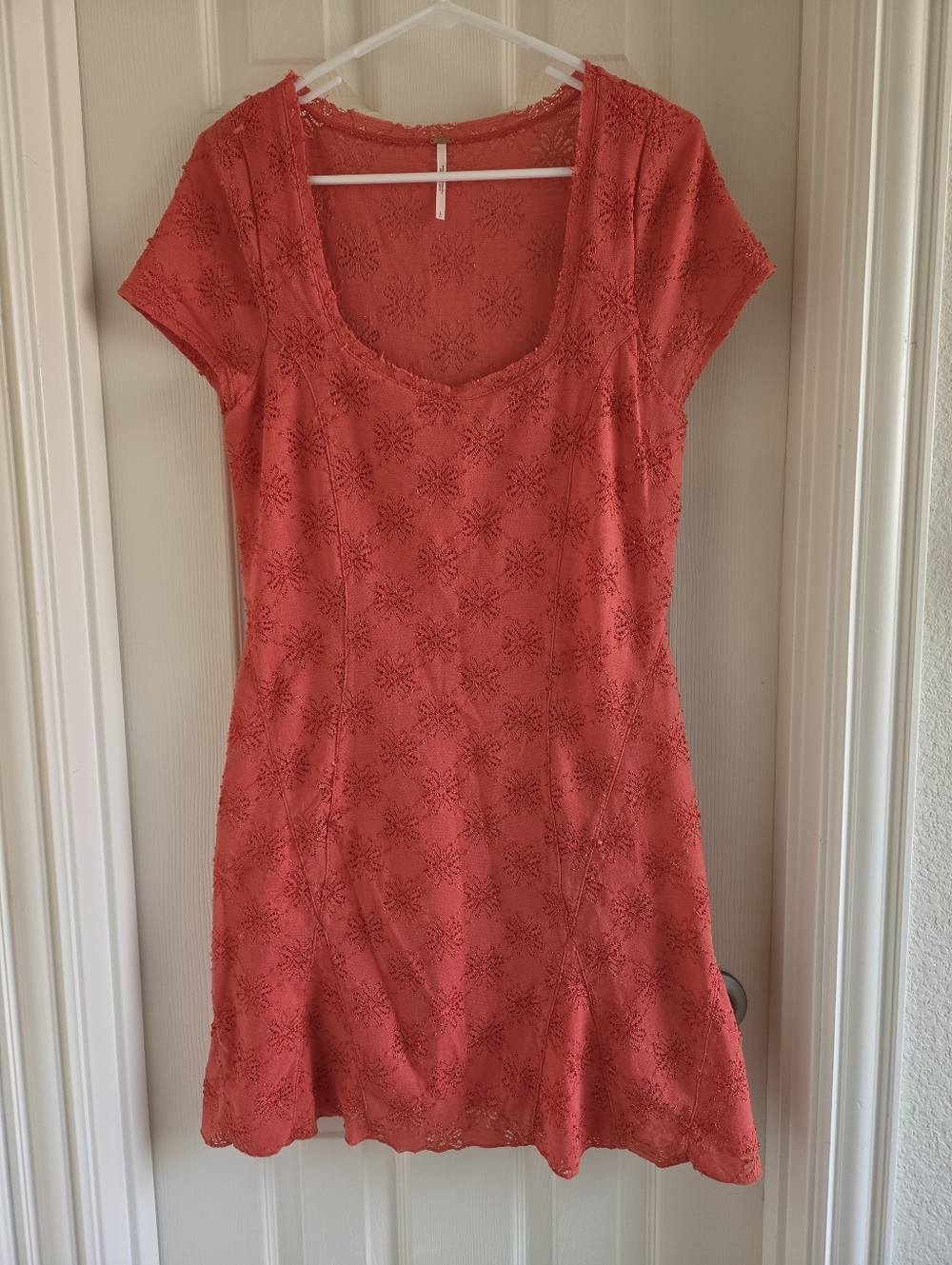 Free People Daisy Godet Lace Mini Dress in Persimmon Coral Size Large